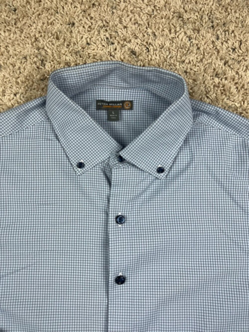 Peter Millar Large Blue Check Summer Comfort Long Sleeve Button Up Shirt 4e - Picture 3 of 9